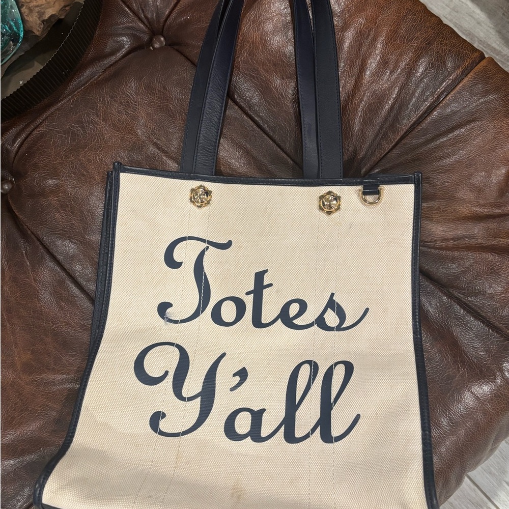 Draper James Navy and Cream Tote Bag